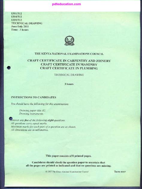 Technical Drawing Knec Past Exam Papers July 2011 Pdf