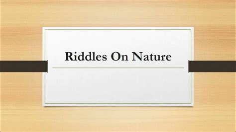 Nature Riddles Learn About Nature Youtube