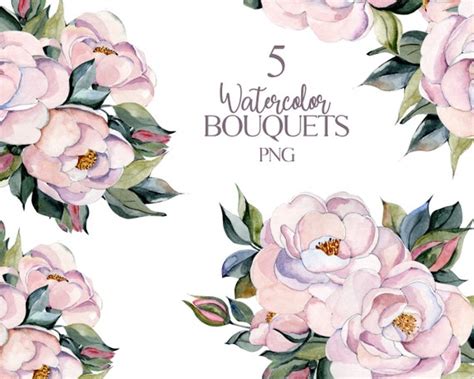 Clipart Watercolor Flower Bouquets Flower Spring Pink Etsy