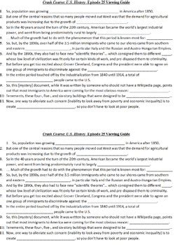 Viewing Guide Crash Course Us History Growth Cities And Immigration