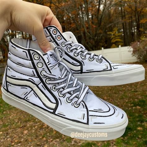 High Top White Cartoon Sk8 High Vans | Etsy