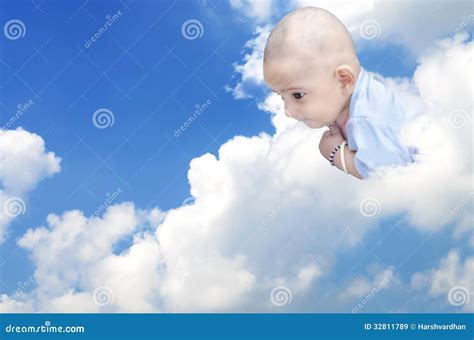 Newborn Infant Baby On Clouds Stock Image Image Of Bright Concepts