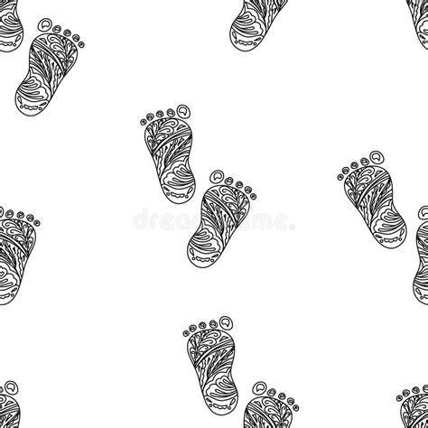 Human Foot Print Doodle And Zentangle Style Child Baby Foot Isolated