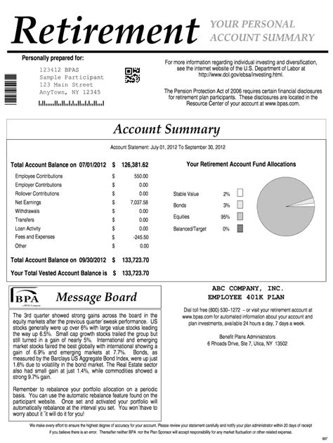 Fillable Online Retirement Account Summary Bpas Fax Email Print