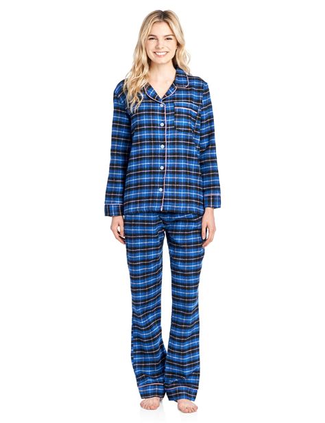 Ashford And Brooks Womens Flannel Plaid Pajamas Long Pj Set Royal Blueblack Xx Large