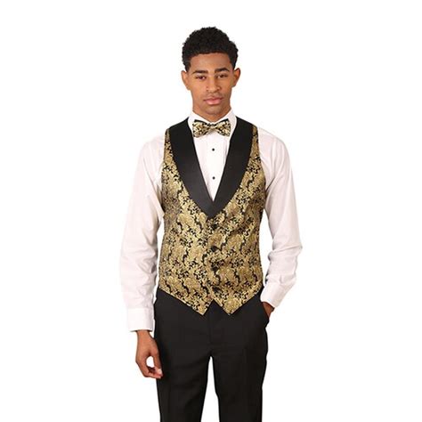 Men S Gold Metallic Tuxedo Vest With Black Lapel Etsy