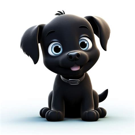 Cachorro Preto Desenho Animado - Desenho animado cachorro preto com olhos grandes sentado em uma ...