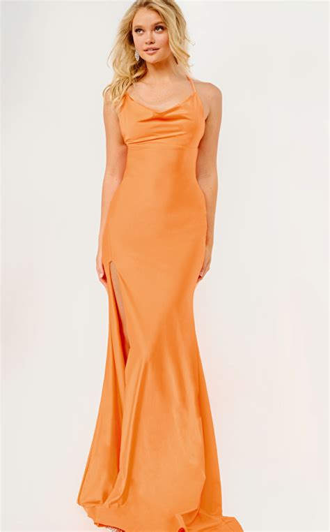 Jovani Dress Jvn23303 Orange Tie Back Spaghetti Strap Prom Dress Jvn23303