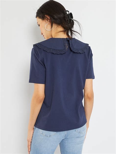 T Shirt Col Claudine Bleu Noir Kiabi