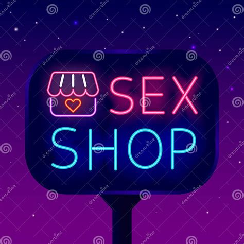 Sex Shop Neon Billboard With Retro Store Night Bright Banner Intimate