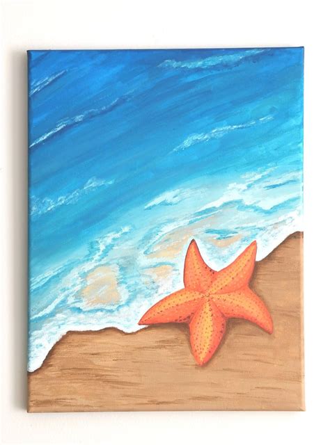 Estrella de mar. Acrílico, Carolina Vindas | Lienzos pintados, Dibujo del mar, Pintura de playa