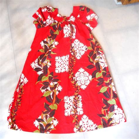 Hilo Hattie Dresses Vintage Hawaiian Tropical Hilo Hattie Red Maxi