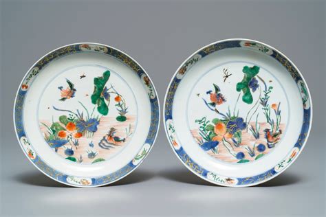 A Pair Of Chinese Famille Verte Ducks In A Lotus Pond Plates Kangxi