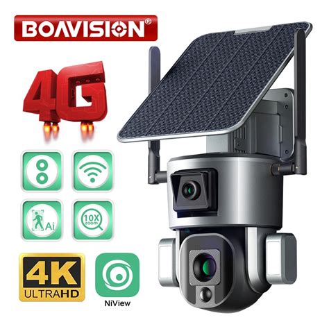 Boavision 4k 8mp Solar Camera 360° Ptz 10x Zoom 4g Sim Wifi Security