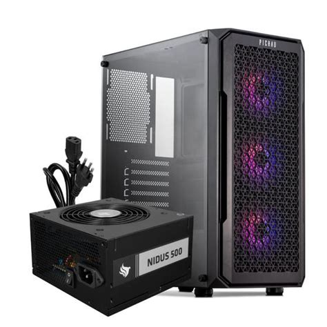 Kit Gabinete Gamer Pichau Apus RGB Fonte Nidus 500W Cabo de Força