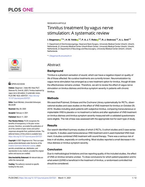 (PDF) Tinnitus treatment by vagus nerve stimulation: A systematic review