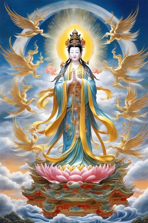 Kwan Yin Standing On Lotus Buddha Artwork Kwan Yin Kuan Yin