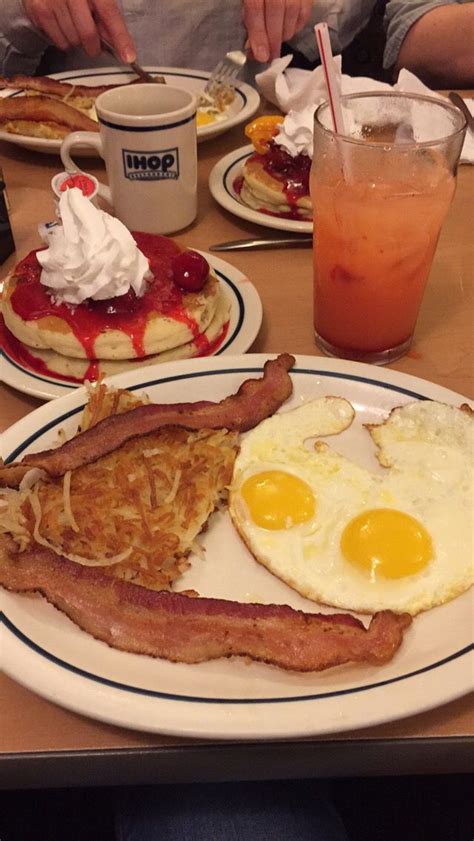 IHOP Raspberry And Cream Pancakes With Bacon Eggs And Hashbrowns