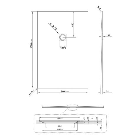 Tissino Giorgio 2 Rectangular Slate Effect Shower Tray 1600mm X 900mm