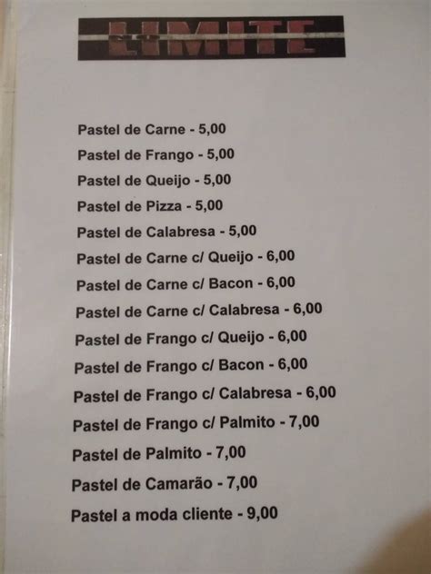 Menu Em No Limite Assados E Pasteis Curitiba