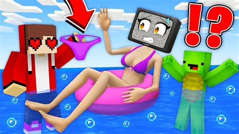 JJ And Mikey STOLE A SWIMSUIT From TV WOMAN In The POOL In Minecraft