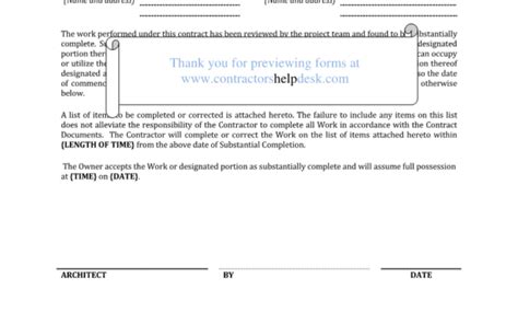 Contractors Help Desk Forms With Certificate Of Substantial Completion