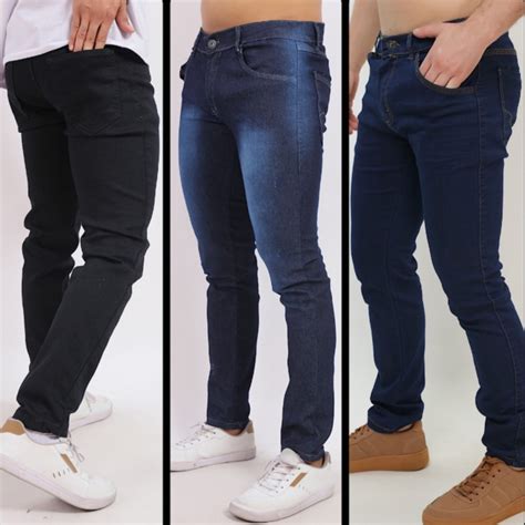 Kit 3 Calça Jeans Masculina Laicra slim Básica Casual Direto Da Fábrica