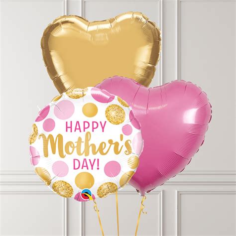 Happy Mothers Day Pink And Gold Dots Balloon Trio Balloonbx