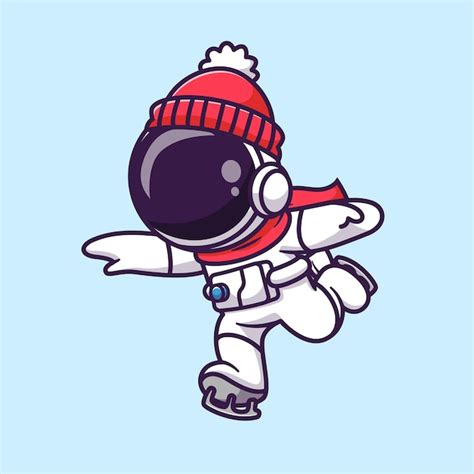 Astronaute Mignon Jouant Au Patinage Sur Glace Illustration D icône De