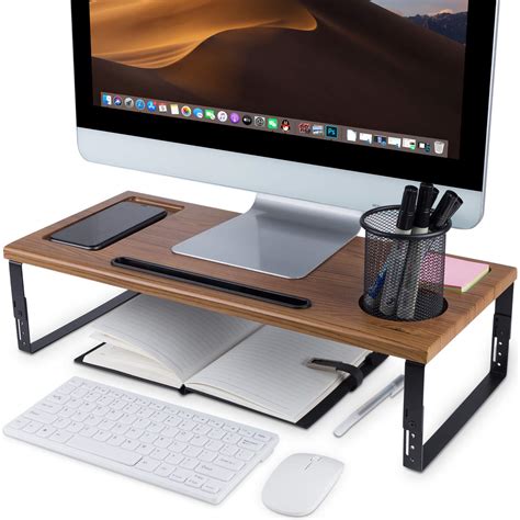 Buy KavalanMonitor Stand Riser Organizer, Height Adjustable Metal and Wood Desk Organizer with ...