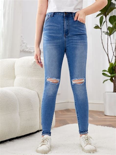 Shein Fille Adolescente Jean Skinny D Chir Mode En Ligne Shein France