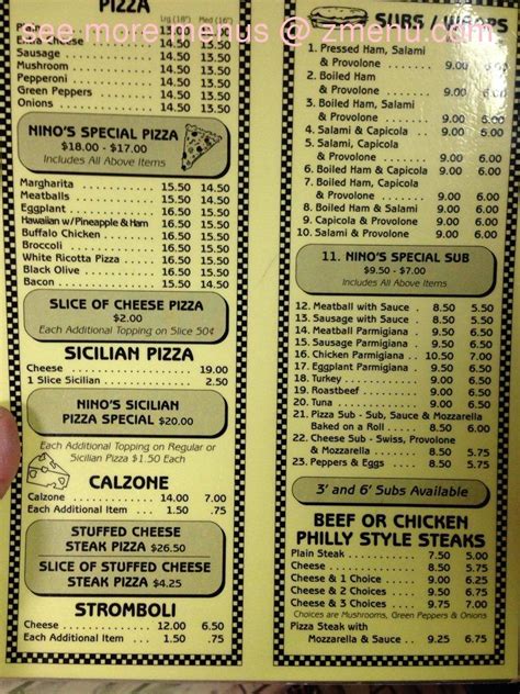 Menu at Nino's Pizza & Subs pizzeria, North Brunswick Township, US-130 #4