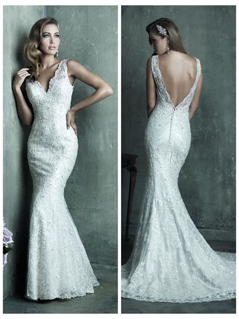 Dreamy Lace Sheath V Neck Wedding Dress With Deep V Back 2453895