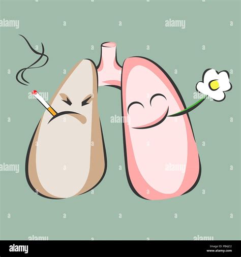 Fumar y pulmones sanos. Peligro de humo. Caracteres positivos y negativos. Ilustración vectorial ...