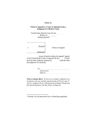 Fillable Online Form 1A Notice Of Appeal To A Court Of Appeals From A