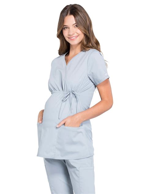 Cherokee Womens Maternity Scrub Top With 3 Pockets Mock Wrap Ww685