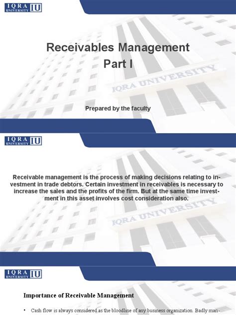 Receivables Management Part I Understanding The Importance Of Receivables Management And