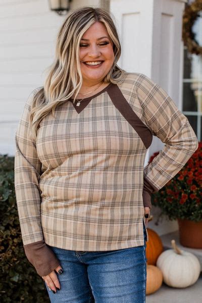 Free Yourself Plaid Long Sleeve Top Taupe The Pulse Boutique