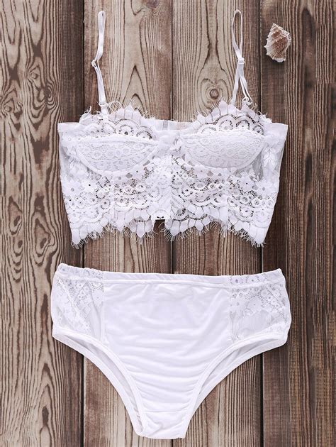 [21 Off] 2021 Zip Up Lace Cami Bikini Set In White Zaful