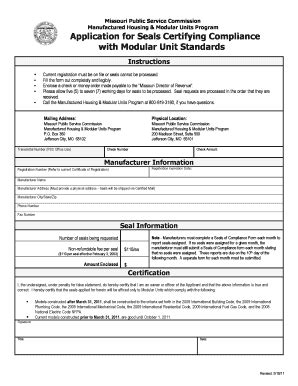 Fillable Online Psc Mo Seals Application Form Missouri Public Service