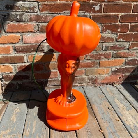 Vintage Plastic Blow Mold Pumpkin Black Cat Halloween Trick Or Etsy