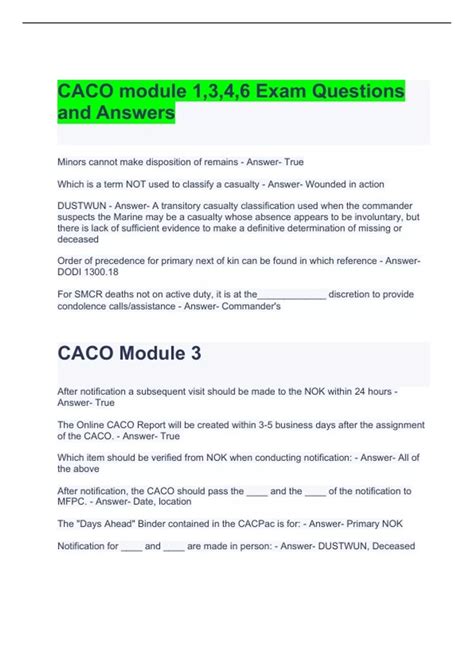 CACO Module 1 3 4 6 Exam Questions And Answers USMC CACO Stuvia US