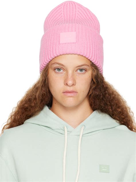 Acne Studios Pink Large Logo Beanie Ssense Canada