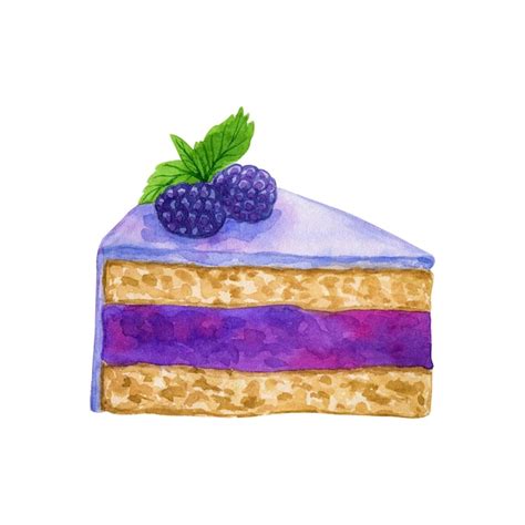 Pastel morado con moras y glaseado ilustración acuarela dibujada a