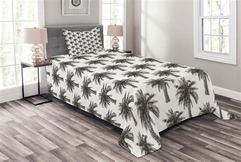 Palm Tree Bedspread Set Twin Size Fully Grown Coconut Banana Trees