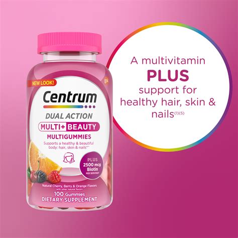 Centrum Multi Plus Beauty Gummy Vitamins For Women Fruit 100 Count For Adults