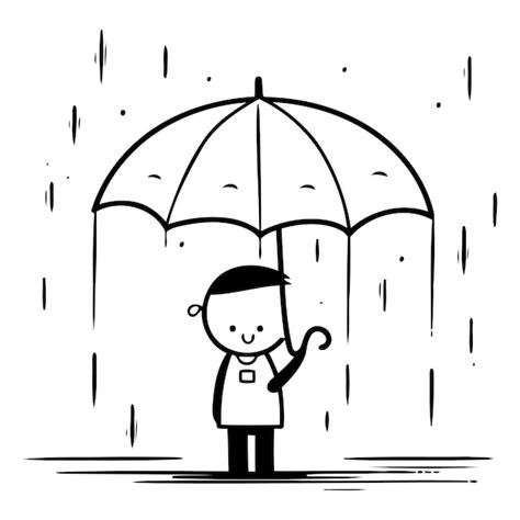 Premium Vector Cartoon Man With Umbrella Rainy Day