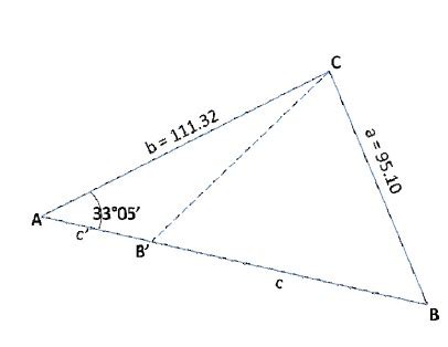 Calculate distance c' ﻿of the following triangle. | Chegg.com