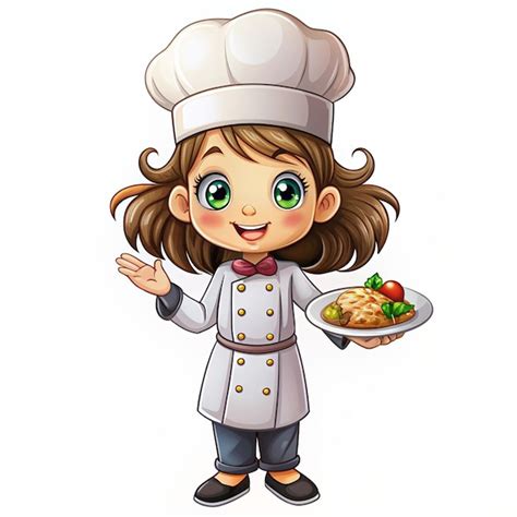 Premium Photo Set Of Cute Chef Girl Smiling In Uniform Preparing Food