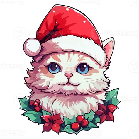 Cute Christmas Cat Illustration Santa Cat Sticker Pastel Cute Colors Kitty Kitten Christmas